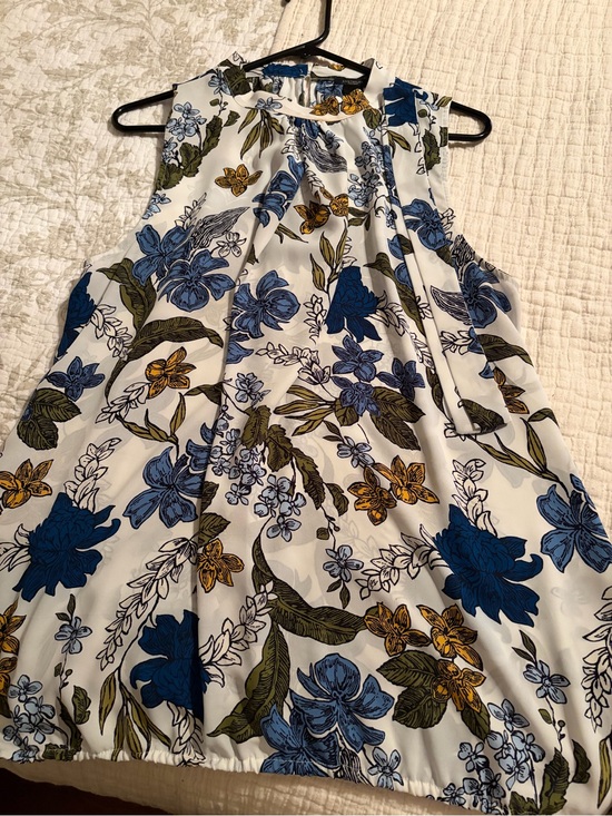 Ann Taylor Tops - Ann Taylor Factory White Sleeveless Top with Blue and Mustard Floral Print
